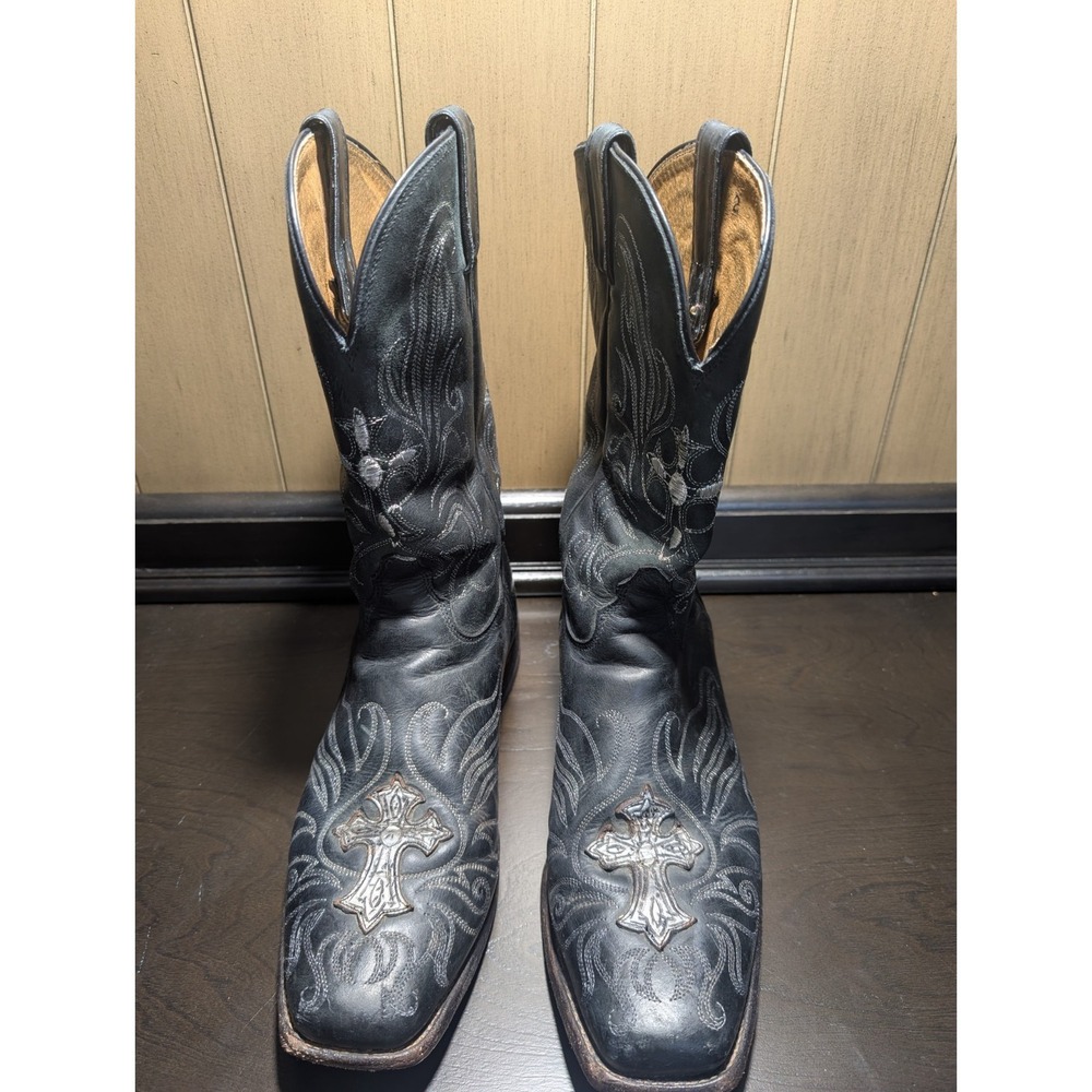 S9 Tony Lama Boots Womens 10 Black Century Leather Handcrafted Made in USA Cross